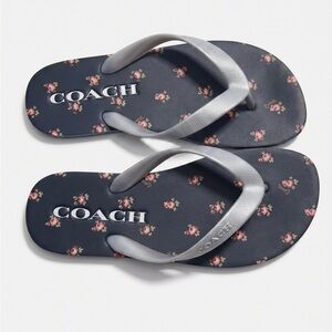 Coach Zayn Navy Flip Flops with Pink Floral Print - Size 7
